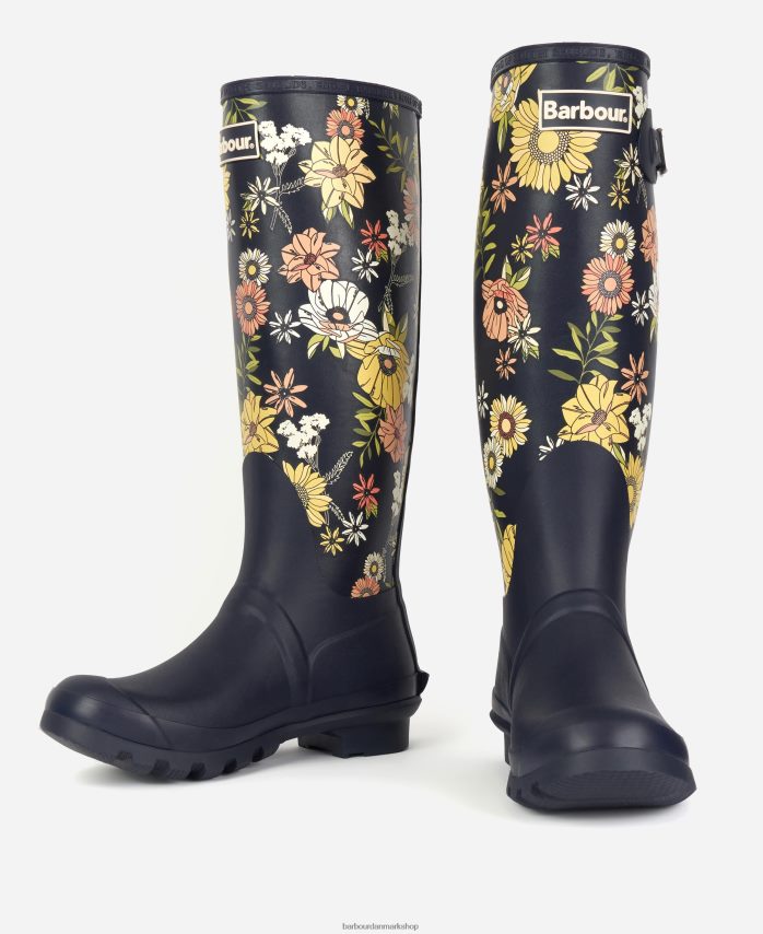 marineblå blomster bede wellington støvler BR2BR22173 Kvinder Barbour fodtøj