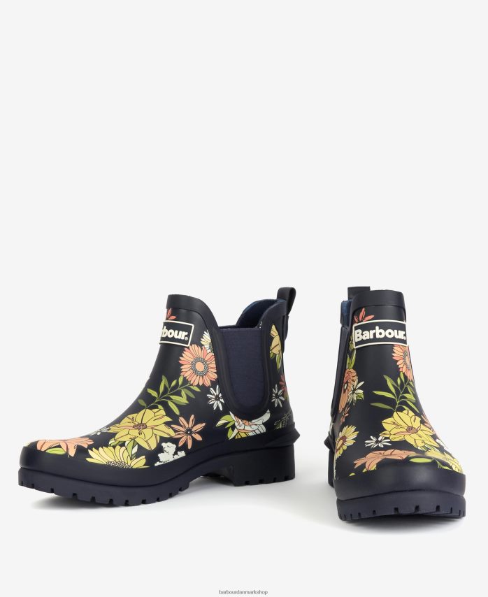 marineblå blomster wilton gummistøvler BR2BR22166 Kvinder Barbour fodtøj
