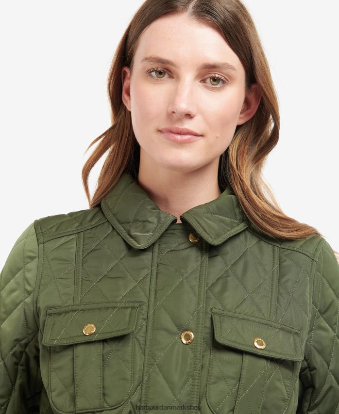 oliven/gammel quiltet forsvarsjakke med bælte BR2BR21435 Kvinder Barbour tøj