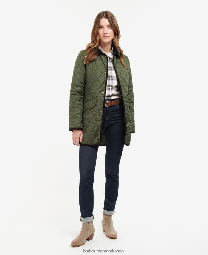 sort/gammel lang kavaleri quiltet jakke BR2BR21475 Kvinder Barbour tøj