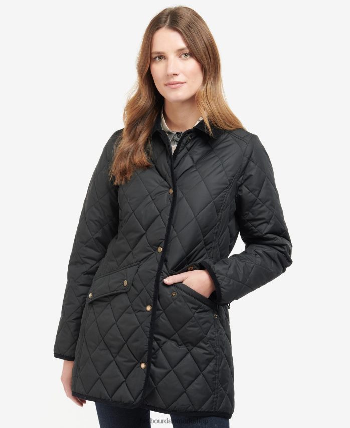 sort/gammel lang kavaleri quiltet jakke BR2BR21506 Kvinder Barbour tøj