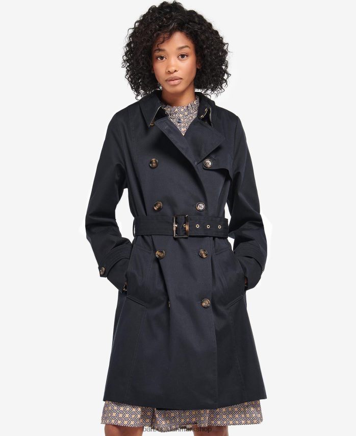 mørk flåde/gammel poppel kort greta showerproof trenchcoat BR2BR21528 Kvinder Barbour tøj