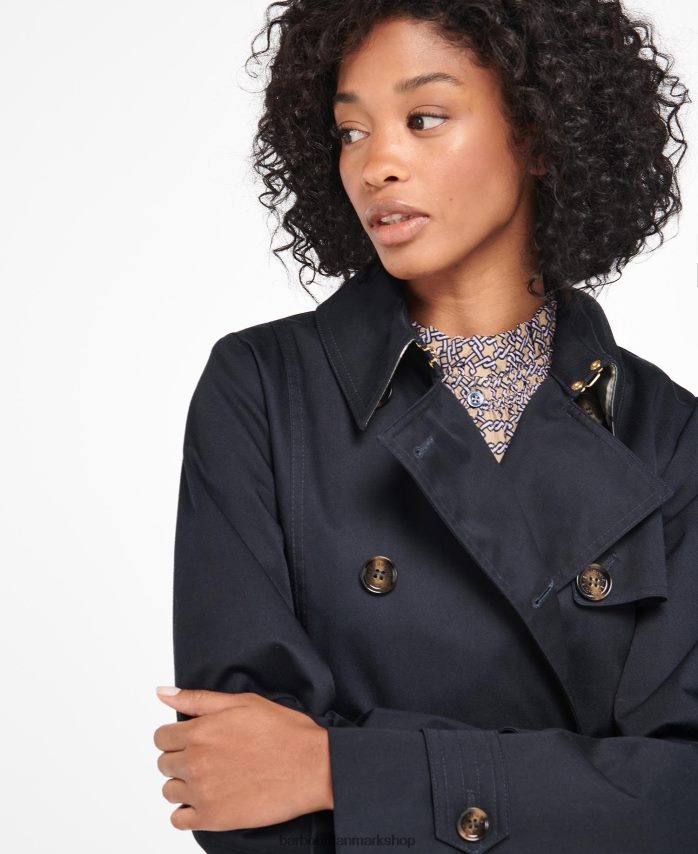 mørk flåde/gammel poppel kort greta showerproof trenchcoat BR2BR21528 Kvinder Barbour tøj