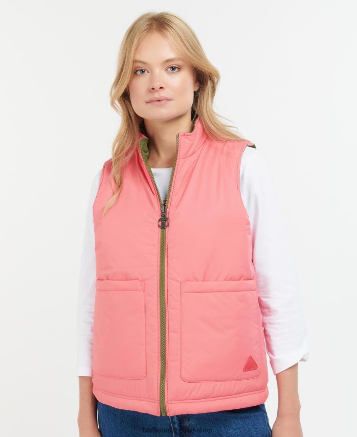 oliventræ/lyserød punch vendbar apia gilet BR2BR21566 Kvinder Barbour tøj