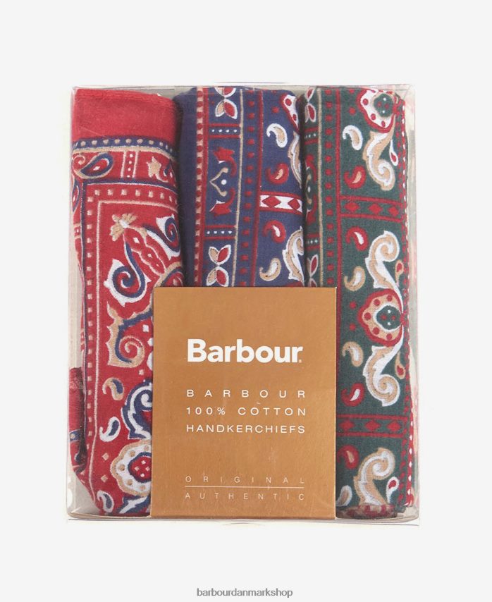 rød/grøn/marine gaveæskesæt med paisley lommetørklæder BR2BR22352 Mænd Barbour tilbehør