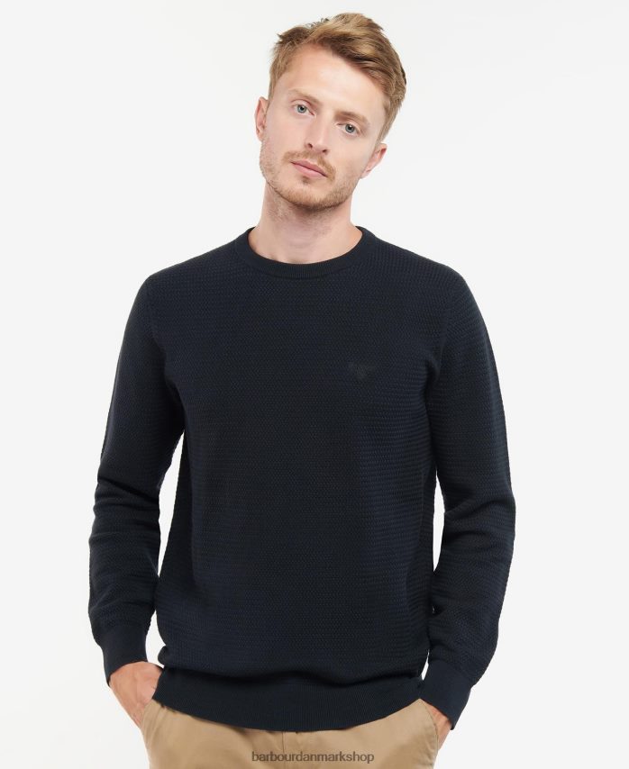 vasket blå fleming strikket trøje med rund hals BR2BR21127 Mænd Barbour tøj